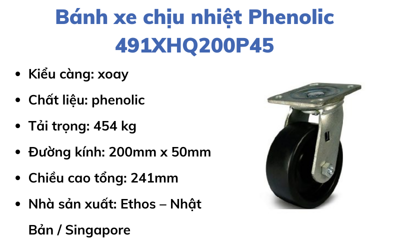 Bánh xe chịu nhiệt Phenolic 491XHQ200P45