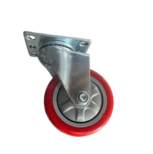 Bánh xe PU đỏ cốt nhựa D100 xoay tròn
