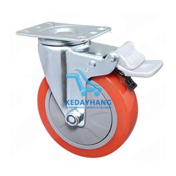 Bánh xe AHN125 pu nhựa đỏ xoay khoá kép